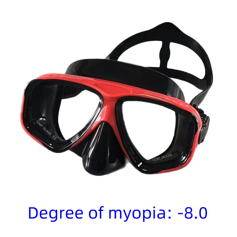 Myopia diving goggles, diving masks,large-frame wide-field snorkeling equipment,adult swimming goggles glass lenses -1.0 to -9.0