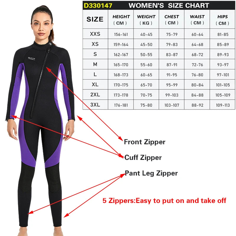 3MM Neoprene Wetsuit Front Zipper Men Kite Surf Diving Suit Women Kayak Swim Scuba Diving and Snorkeling Spearfishing Wetsuits