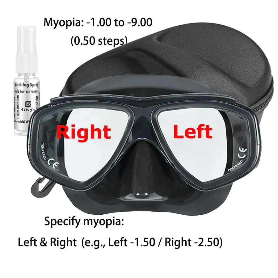 Customize Myopia Diving Mask Snakeskin Anti Fog for Spearfishing Gear Swimming Masks Googles Nearsighted Lenses Short-sighted