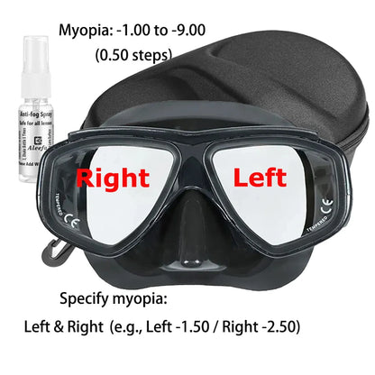 Customize Myopia Diving Mask Snakeskin Anti Fog for Spearfishing Gear Swimming Masks Googles Nearsighted Lenses Short-sighted