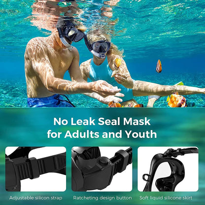 Large Frame Snorkeling Set, Anti Fog, HD Panoramic View, Aqua, Diving Goggles Adult, Underwater, Snorkel Mask With Go-Pro Mount