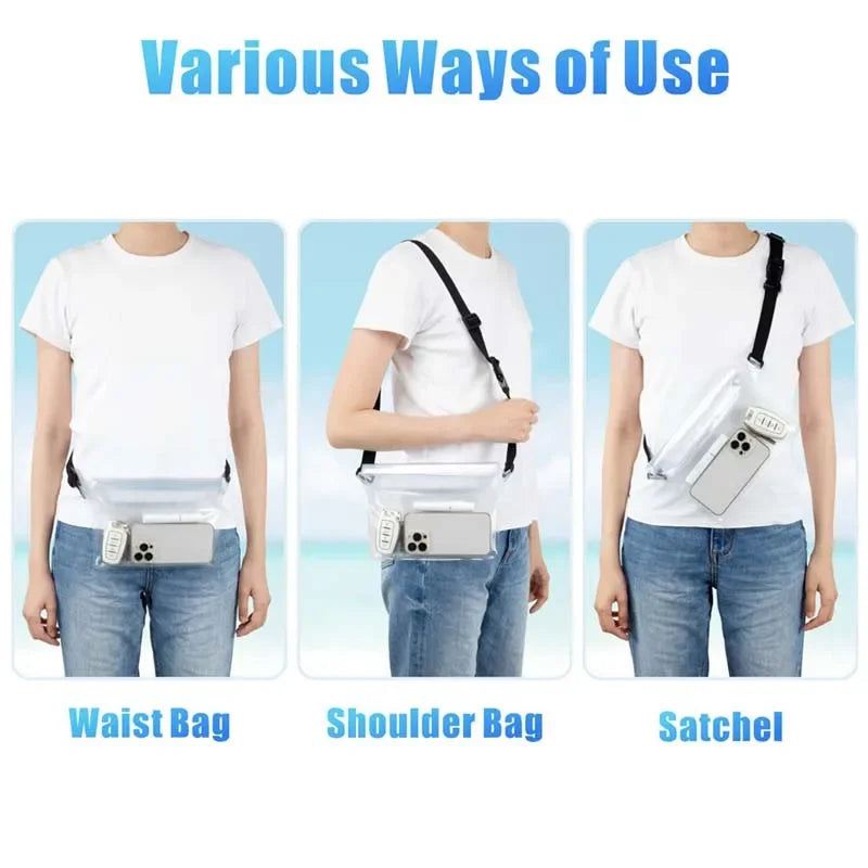 PVC Waterproof Mobile Phone Bag Valuables Belt Bag For Beach Swimming Snorkeling with Adjustable Waist Strap Dry Bag