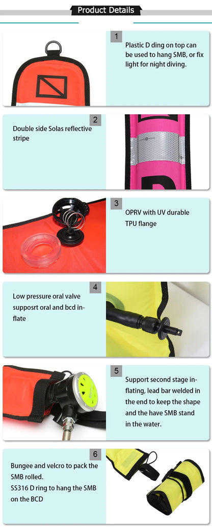 DIVING SMB 1.2m 1.5m 1.8m Buoy Colorful Visibility Safety Inflatable Scuba Diving SMB Surface Signal Marker Buoy Accessory