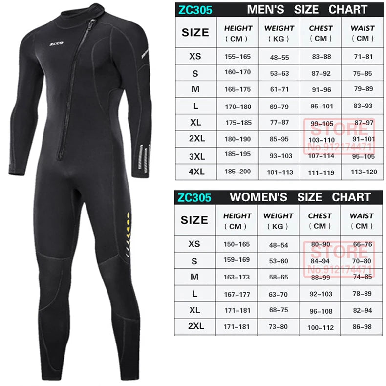 3MM Neoprene Wetsuit Front Zipper Men Kite Surf Diving Suit Women Kayak Swim Scuba Diving and Snorkeling Spearfishing Wetsuits