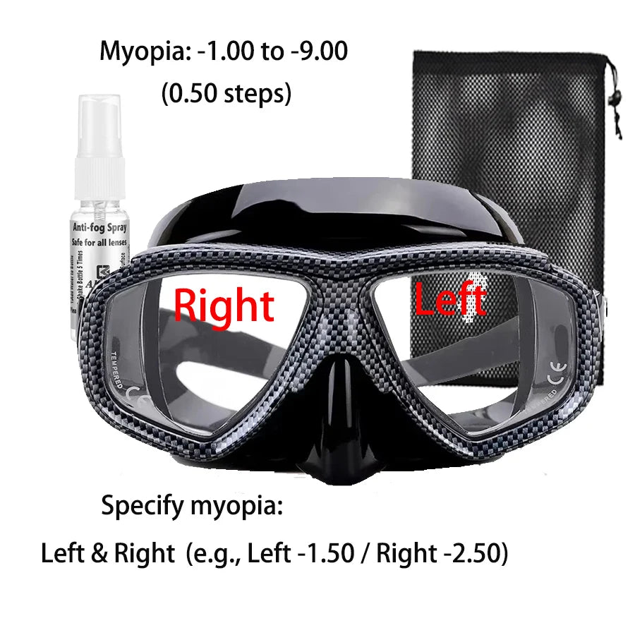 Customize Myopia Diving Mask Snakeskin Anti Fog for Spearfishing Gear Swimming Masks Googles Nearsighted Lenses Short-sighted