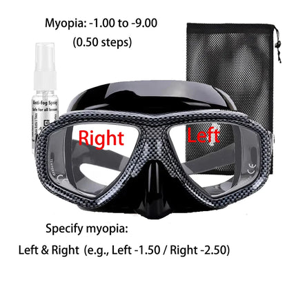 Customize Myopia Diving Mask Snakeskin Anti Fog for Spearfishing Gear Swimming Masks Googles Nearsighted Lenses Short-sighted