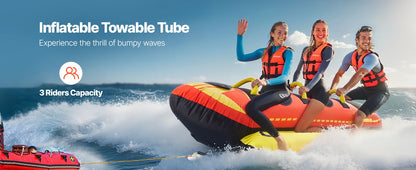 SucceBuy Towable Tubes for Boating 1-3Rider Inflatable Boat Tubes and Towables 510lbs Capacity Hot Dog Water Sport Tube for Boat