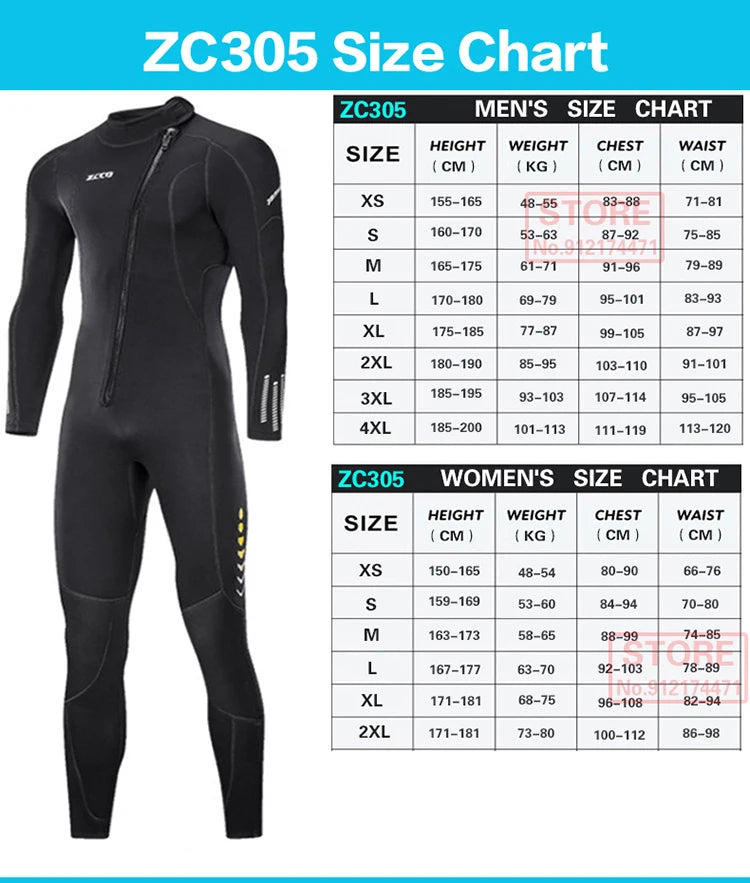 3MM Neoprene Wetsuit Front Zipper Men Kite Surf Diving Suit Women Kayak Swim Scuba Diving and Snorkeling Spearfishing Wetsuits