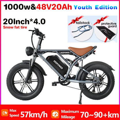 1000W Motor Electric bike 48V 55AH 20-inch Snow Tire Electric bicycle Outdoor adult Off-Road Bicycle Mountain Ebike