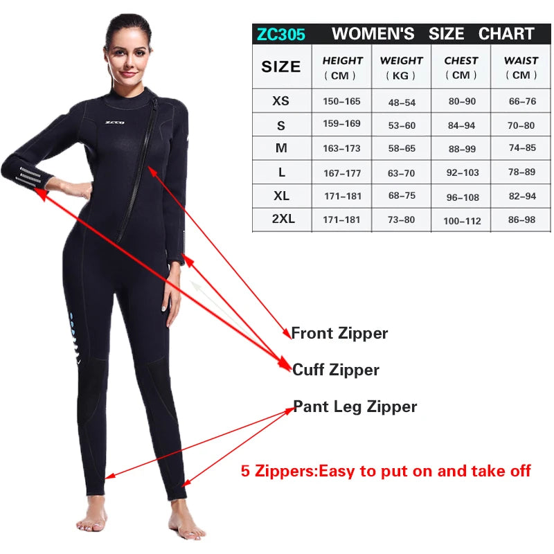 3MM Neoprene Wetsuit Front Zipper Men Kite Surf Diving Suit Women Kayak Swim Scuba Diving and Snorkeling Spearfishing Wetsuits