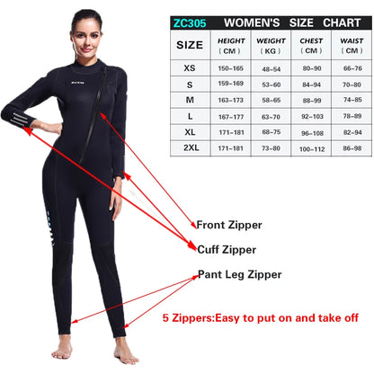 3MM Neoprene Wetsuit Front Zipper Men Kite Surf Diving Suit Women Kayak Swim Scuba Diving and Snorkeling Spearfishing Wetsuits