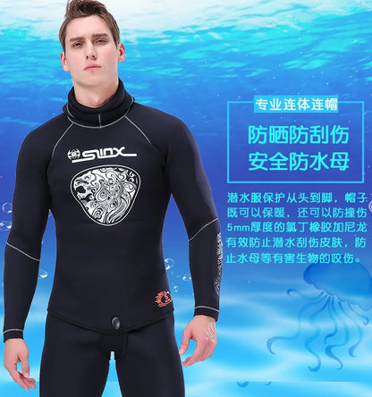 5MM Neoprene Wetsuit Men Tops Pants Diving Suit Equipment Underwater Fishing Spearfishing Kitesurf Swimwear Wetsuit Equipment