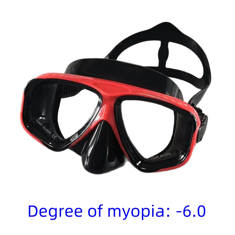 Myopia diving goggles, diving masks,large-frame wide-field snorkeling equipment,adult swimming goggles glass lenses -1.0 to -9.0