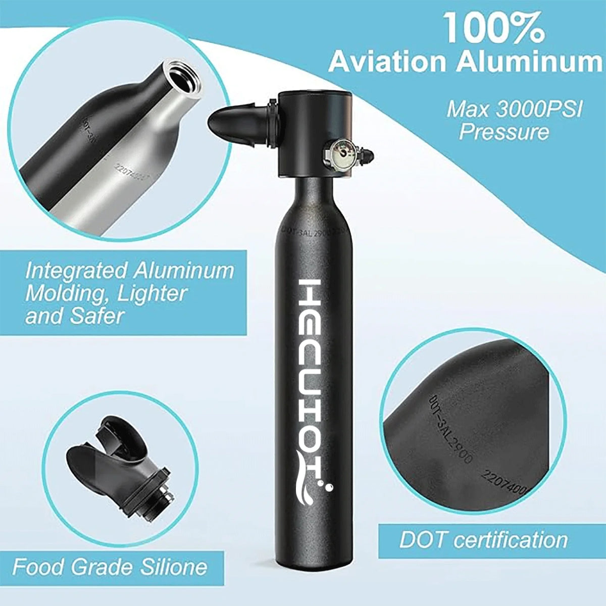 HECUIOI 0.5L Mini Scuba Tank, Diving Mask Snorkel Air Snorkeling Equipment Outdoor Oxygen Diving Tank Underwater Swimming