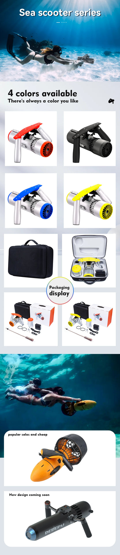 Portable Water Sports Scooter Multi-Mode 50M Depth Scuba Diving Equipment with Propeller Offshore Scooter for Aquatic Activities