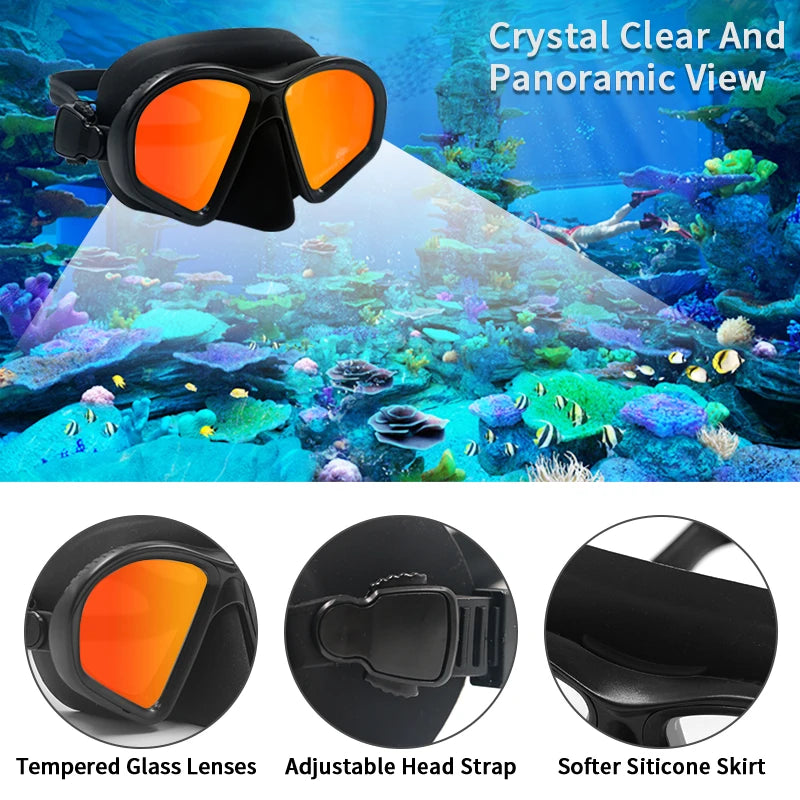 Premium Silicone Small Volume Free Diving Glasses Coloured Lens Low Capacity Mask Scuba Diving Tube Set for Snorkelling