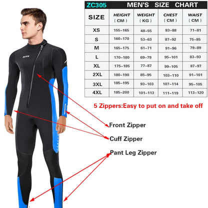 3MM Neoprene Wetsuit Front Zipper Men Kite Surf Diving Suit Women Kayak Swim Scuba Diving and Snorkeling Spearfishing Wetsuits
