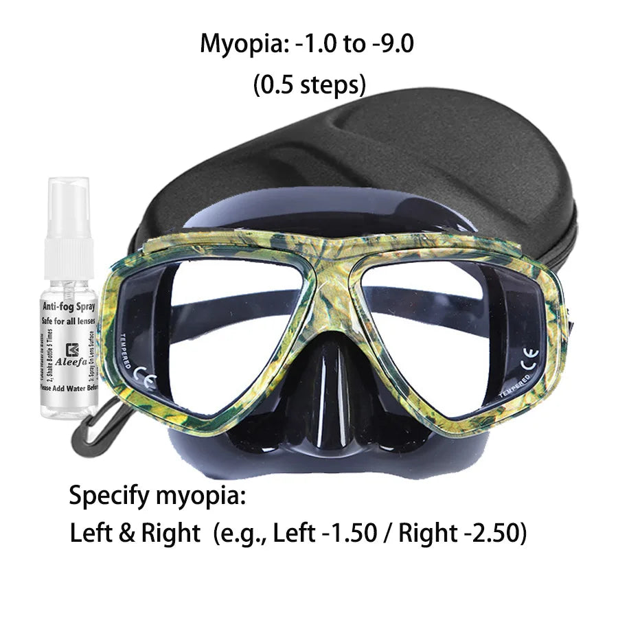 Customize Myopia Diving Mask Snakeskin Anti Fog for Spearfishing Gear Swimming Masks Googles Nearsighted Lenses Short-sighted