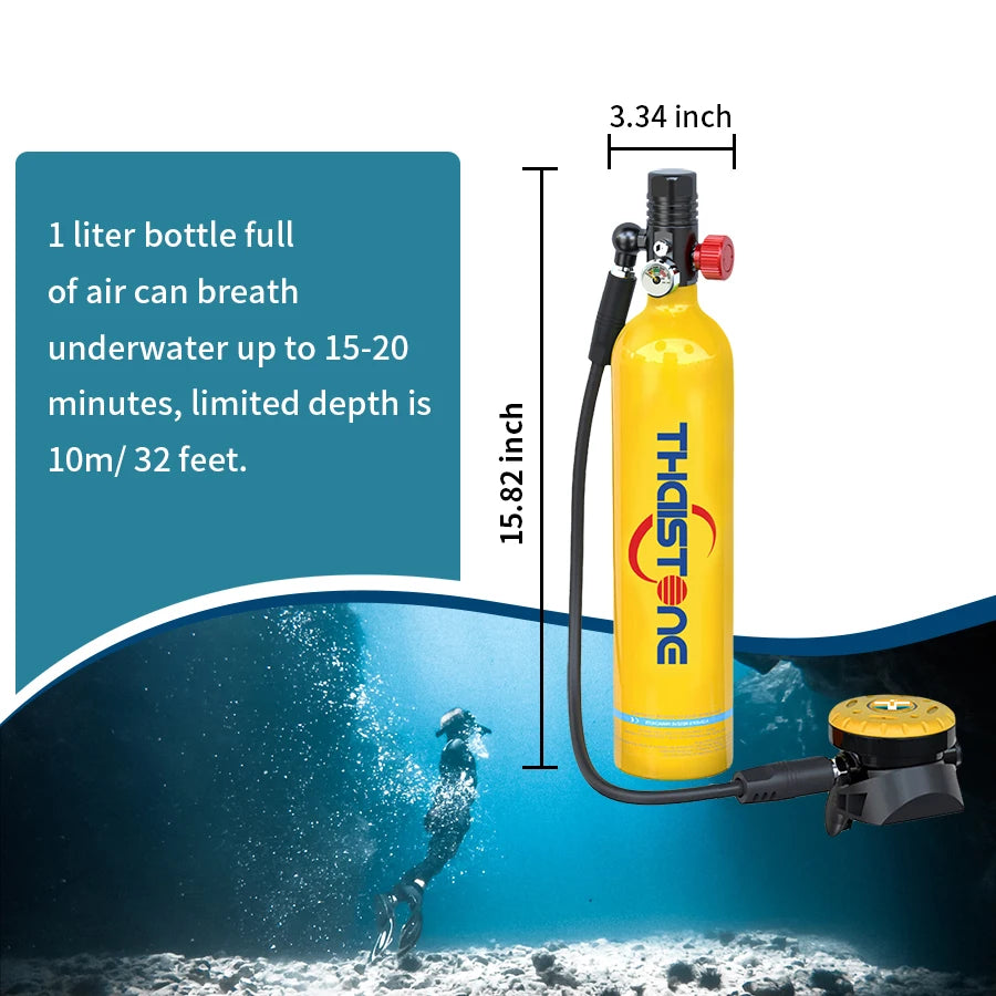 2PCS 1L Scuba Diving Tank Underwater Professional Oxygen Cylinder for Snorkeling 15-25 Minutes, 2 Diving Masks ,1 Scuba Adapter