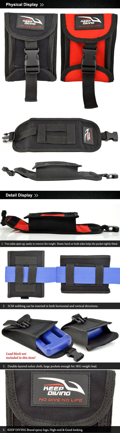 3KG/6lb of Lead Two Sides Open Up Scuba Diving Weight Holster Belt Pocket Diver Bag Replacement Pouch with Quick Release Buckle