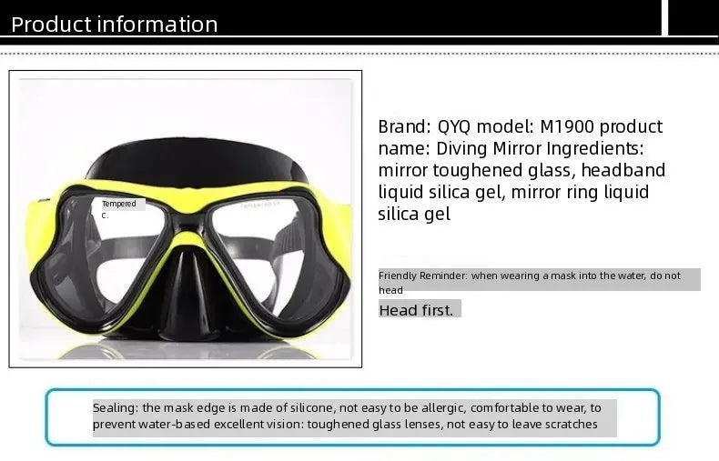 Myopia diving goggles, diving masks,large-frame wide-field snorkeling equipment,adult swimming goggles glass lenses -1.0 to -9.0