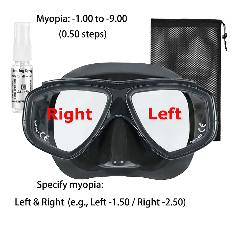 Customize Myopia Diving Mask Snakeskin Anti Fog for Spearfishing Gear Swimming Masks Googles Nearsighted Lenses Short-sighted