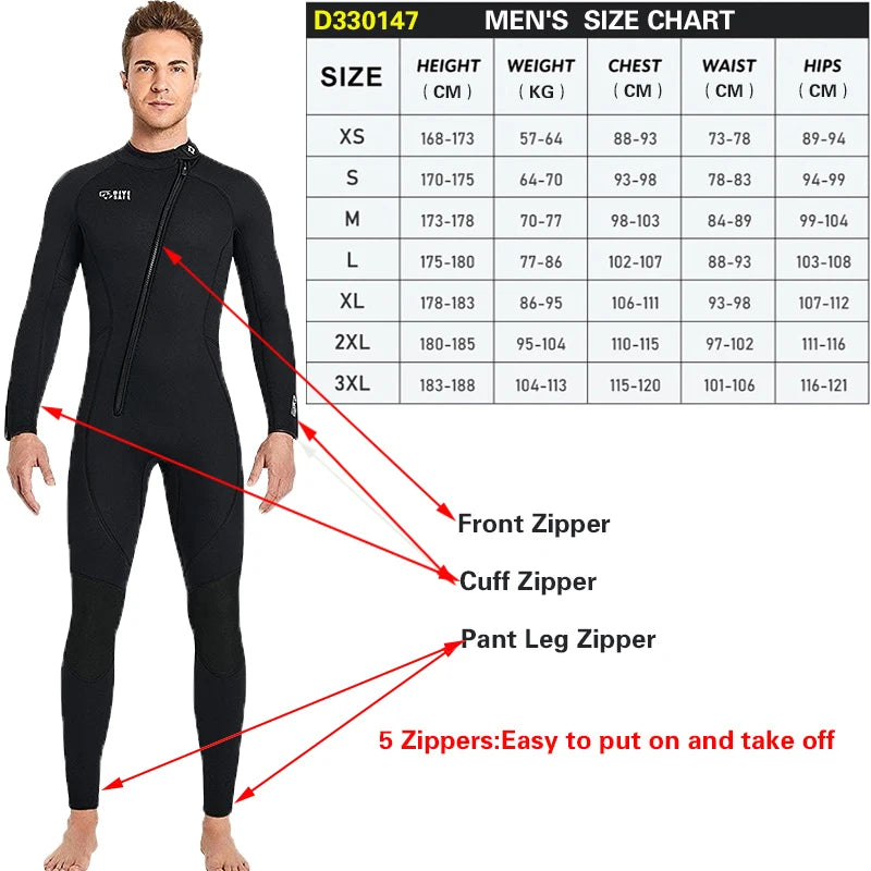3MM Neoprene Wetsuit Front Zipper Men Kite Surf Diving Suit Women Kayak Swim Scuba Diving and Snorkeling Spearfishing Wetsuits