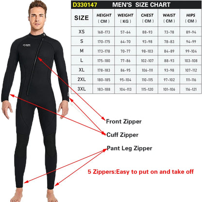 3MM Neoprene Wetsuit Front Zipper Men Kite Surf Diving Suit Women Kayak Swim Scuba Diving and Snorkeling Spearfishing Wetsuits