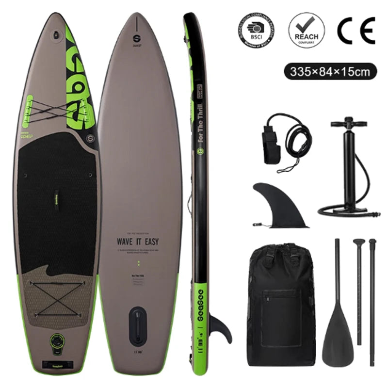 Inflatable Stand Up Paddle Board Includes Paddle, Dual Action Pump, Accessories, 33"*6" Wide Stable Design, Anti-Slip EVA Deck