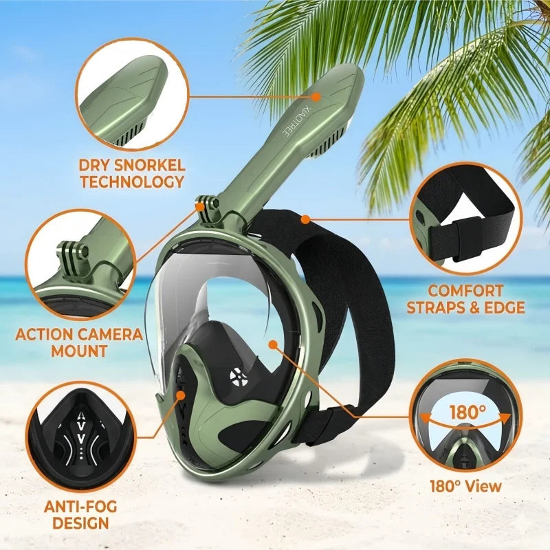 Professional Snorkeling Diving Mask Underwater Scuba Full Face Snorkel Mask Anti Fog Goggles for Kids Adult Swimming Equipment