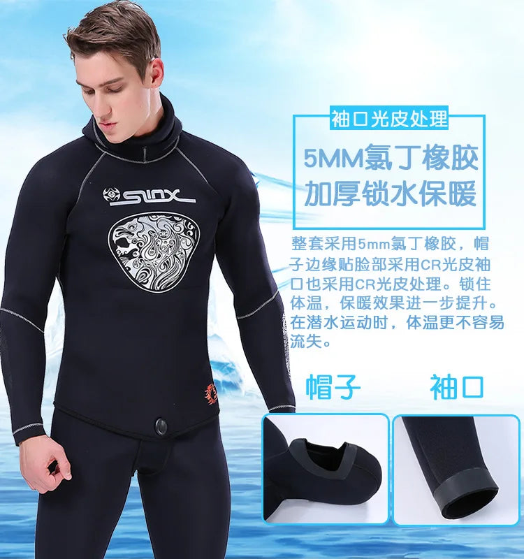 5MM Neoprene Wetsuit Men Tops Pants Diving Suit Equipment Underwater Fishing Spearfishing Kitesurf Swimwear Wetsuit Equipment