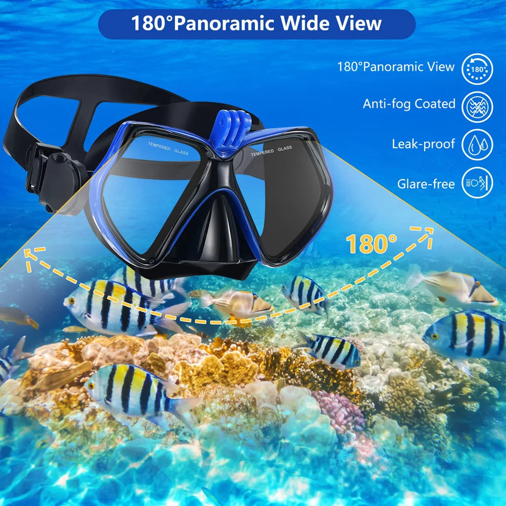 Diving Mask Swimming Goggles For GoPro Underwater Sports Camera Tempered Glass Professional Scuba Dry Snorkel Tube Adults Youth