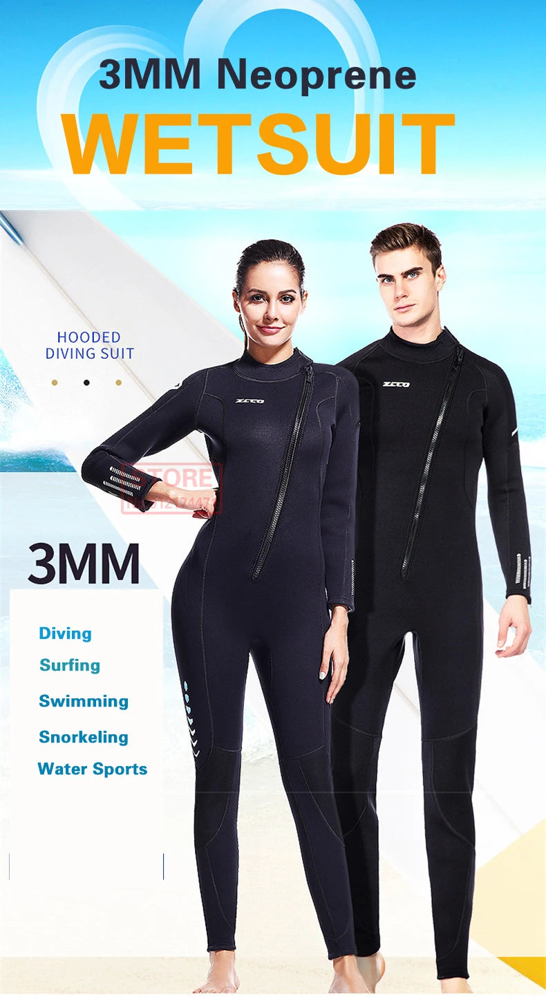3MM Neoprene Wetsuit Front Zipper Men Kite Surf Diving Suit Women Kayak Swim Scuba Diving and Snorkeling Spearfishing Wetsuits