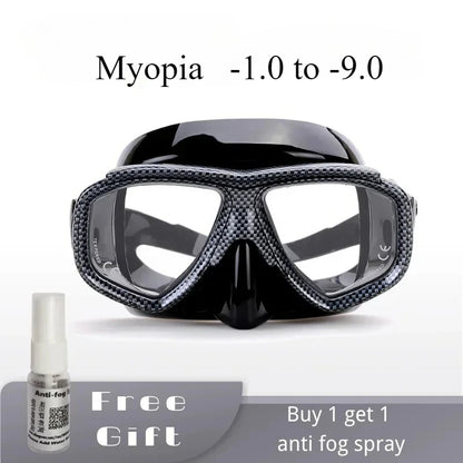 Myopia scuba diving Mask Snakeskin anti fog for spearfishing gear swimming masks googles nearsighted lenses short-sighted