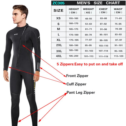 3MM Neoprene Wetsuit Front Zipper Men Kite Surf Diving Suit Women Kayak Swim Scuba Diving and Snorkeling Spearfishing Wetsuits