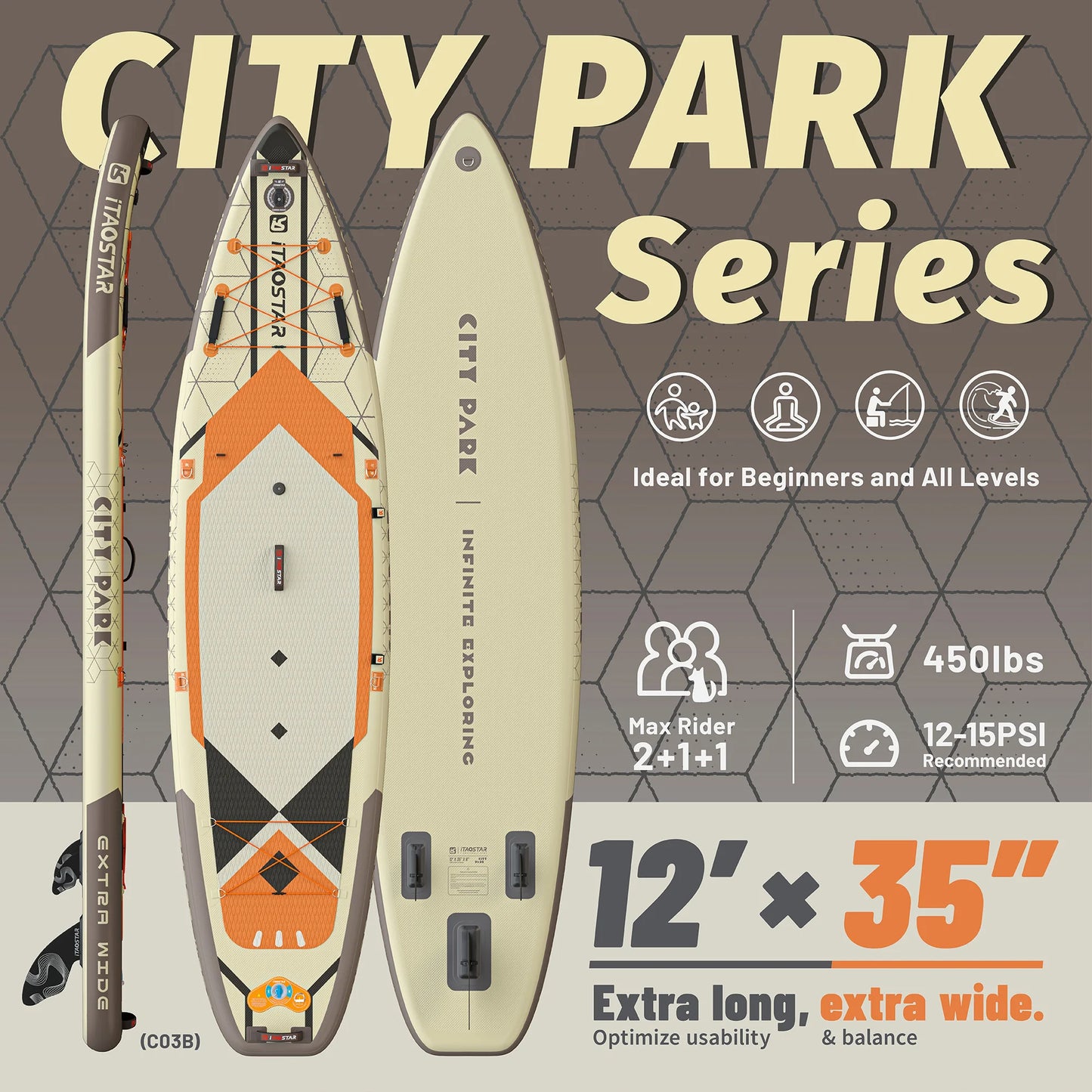 Hot sale Citypark C03B 12'x35"x6" Hot Seller 2024 Manufacture Paddle Surf  Paddleboard Stand up Paddle Board With Accessories