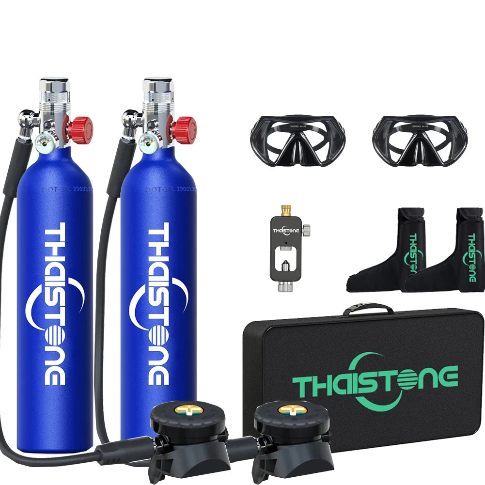2PCS 1L Scuba Diving Tank Underwater Professional Oxygen Cylinder for Snorkeling 15-25 Minutes, 2 Diving Masks ,1 Scuba Adapter