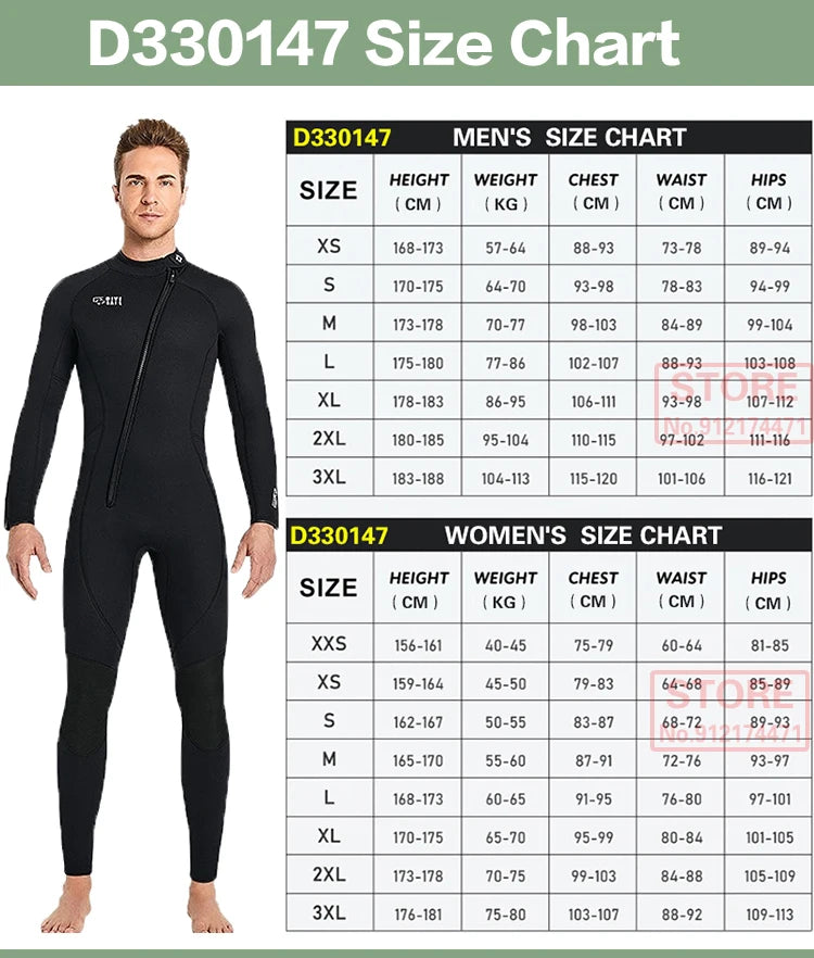 3MM Neoprene Wetsuit Front Zipper Men Kite Surf Diving Suit Women Kayak Swim Scuba Diving and Snorkeling Spearfishing Wetsuits