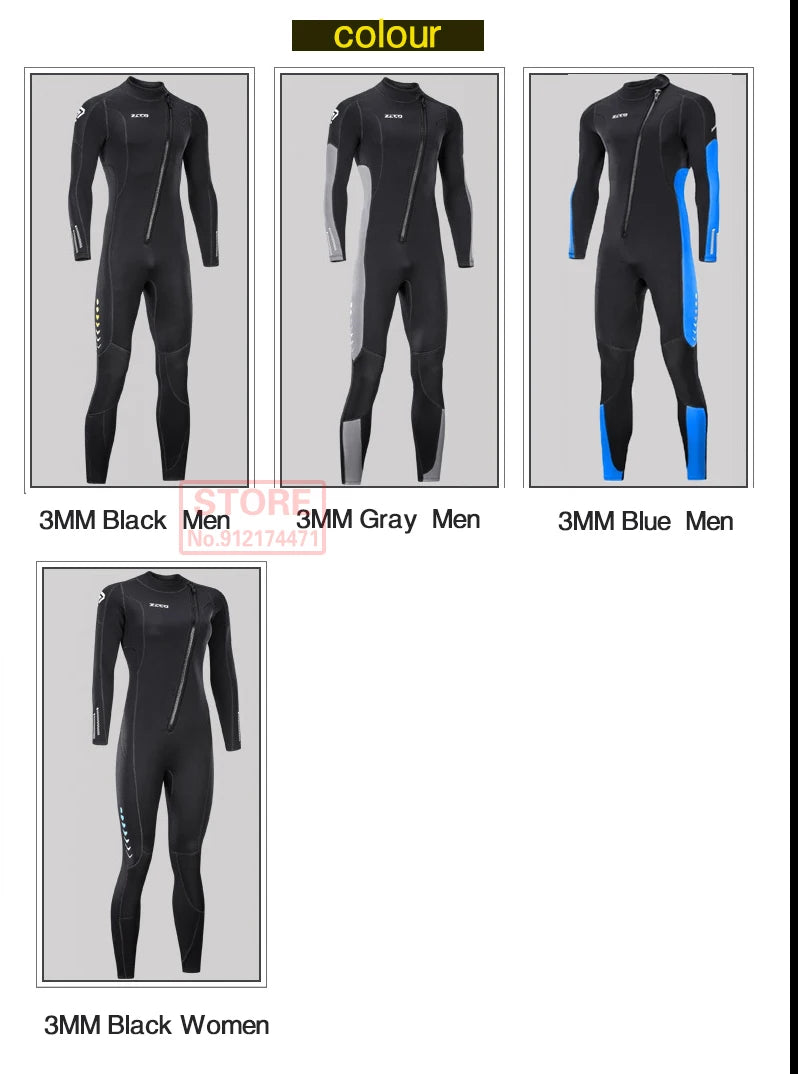 3MM Neoprene Wetsuit Front Zipper Men Kite Surf Diving Suit Women Kayak Swim Scuba Diving and Snorkeling Spearfishing Wetsuits
