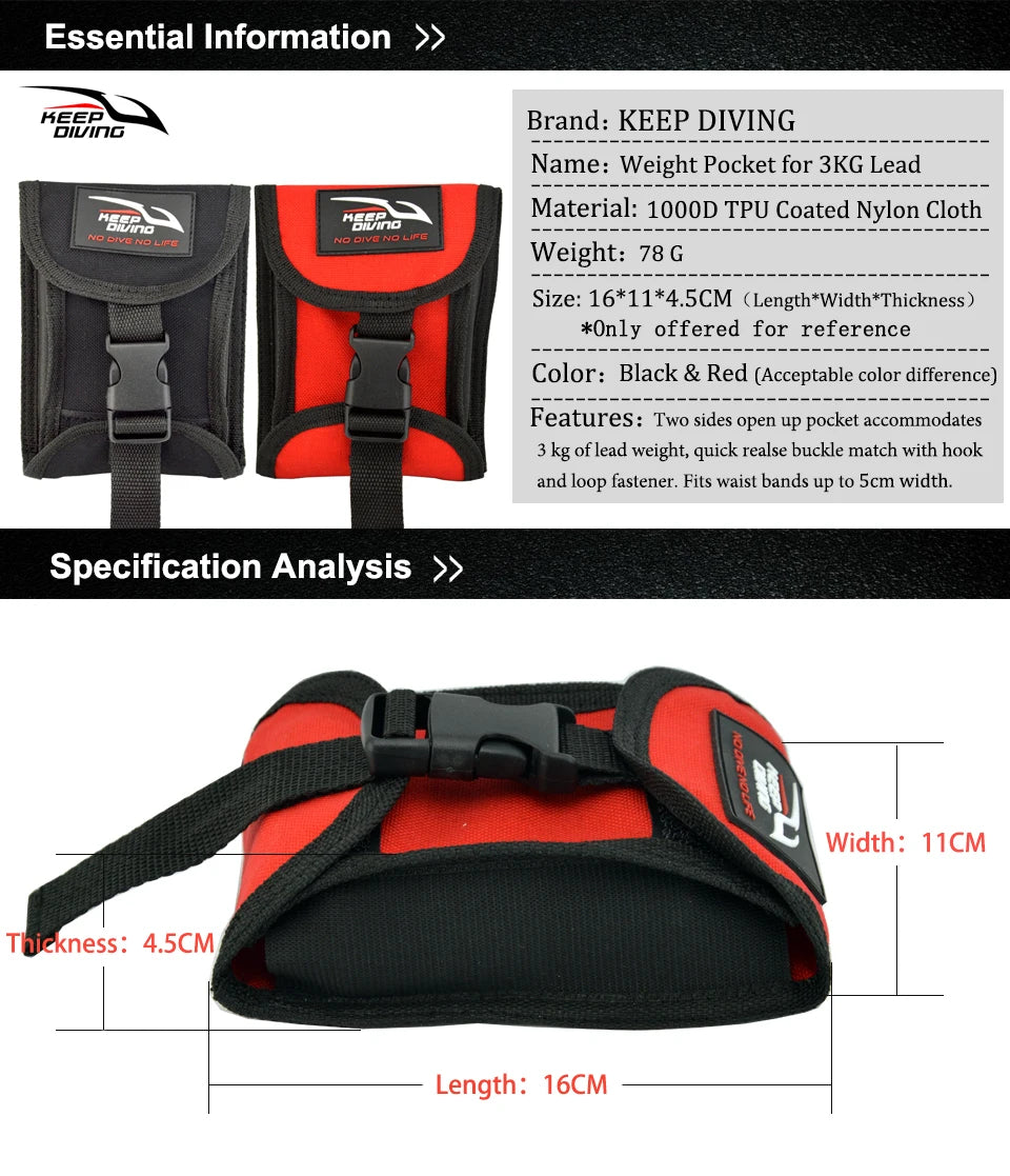 3KG/6lb of Lead Two Sides Open Up Scuba Diving Weight Holster Belt Pocket Diver Bag Replacement Pouch with Quick Release Buckle