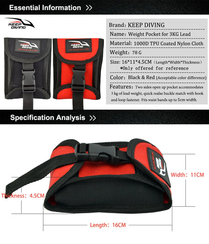 3KG/6lb of Lead Two Sides Open Up Scuba Diving Weight Holster Belt Pocket Diver Bag Replacement Pouch with Quick Release Buckle