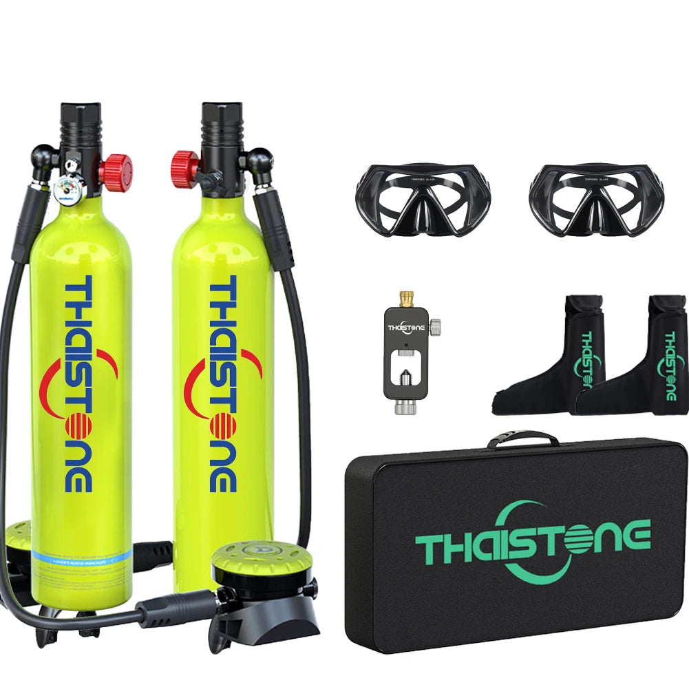2PCS 1L Scuba Diving Tank Underwater Professional Oxygen Cylinder for Snorkeling 15-25 Minutes, 2 Diving Masks ,1 Scuba Adapter