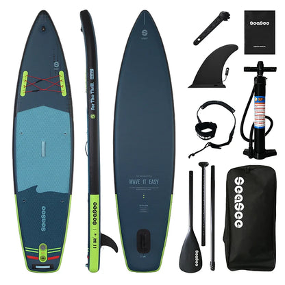 Inflatable Stand Up Paddle Board Includes Paddle, Dual Action Pump, Accessories, 33"*6" Wide Stable Design, Anti-Slip EVA Deck