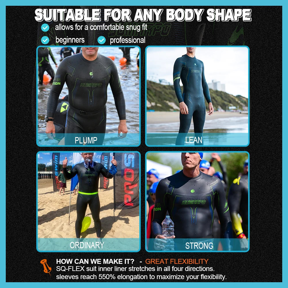 SUMARPO Triathlon Wetsuit for Men, 3/2mm Yamamoto Neoprene for Open Water Swimming