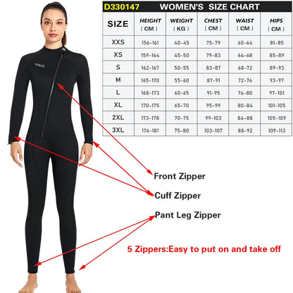 3MM Neoprene Wetsuit Front Zipper Men Kite Surf Diving Suit Women Kayak Swim Scuba Diving and Snorkeling Spearfishing Wetsuits