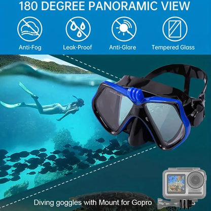 Diving Mask Swimming Goggles For GoPro Underwater Sports Camera Tempered Glass Professional Scuba Dry Snorkel Tube Adults Youth