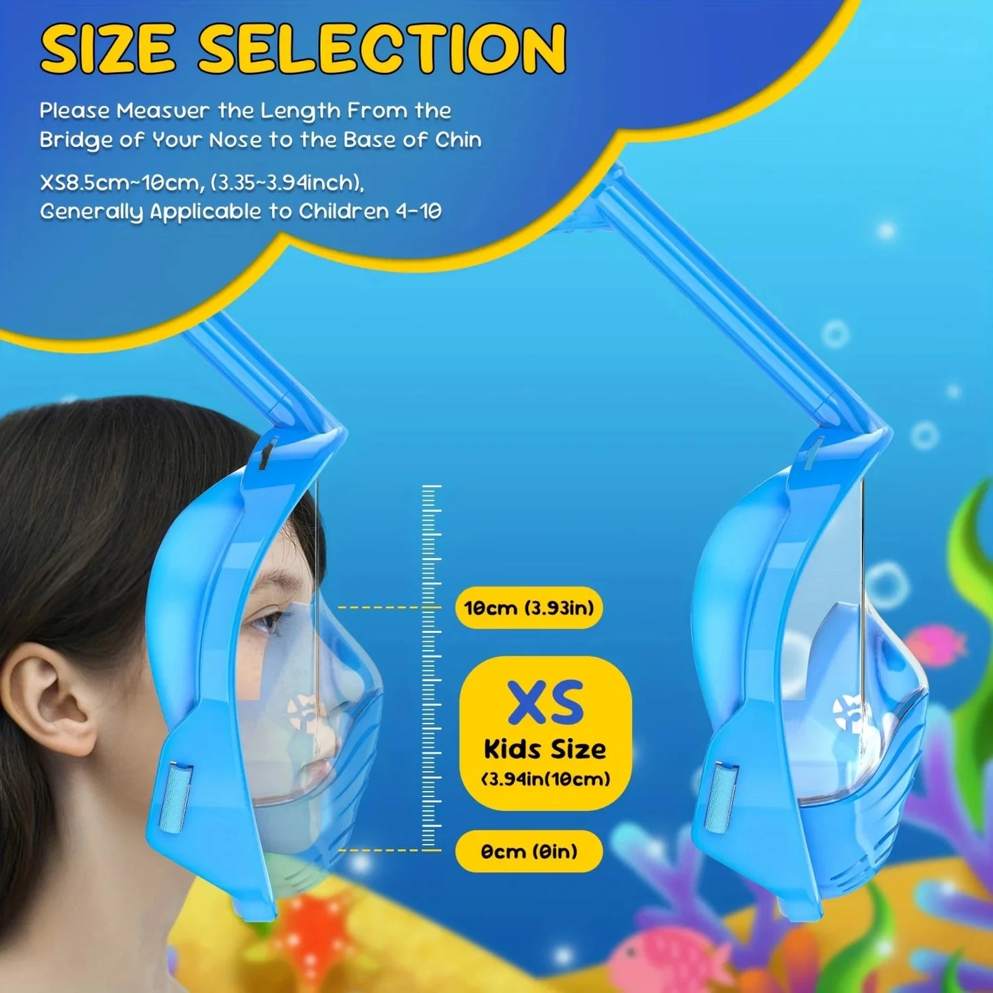 XIAOTREE Children's diving mask, anti-fog and leak-proof, soft silicone design, full-face 360° underwater view