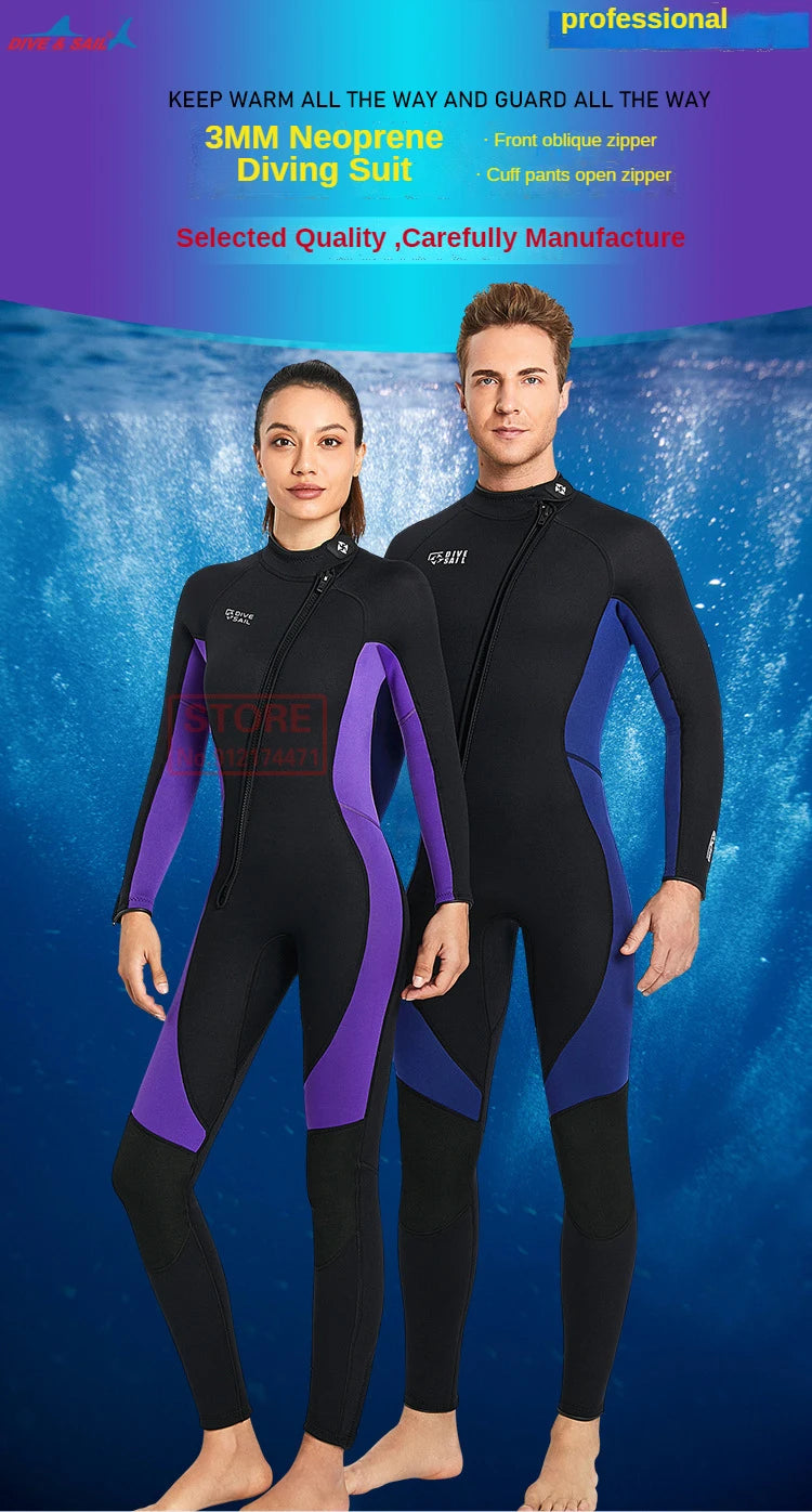 3MM Neoprene Wetsuit Front Zipper Men Kite Surf Diving Suit Women Kayak Swim Scuba Diving and Snorkeling Spearfishing Wetsuits
