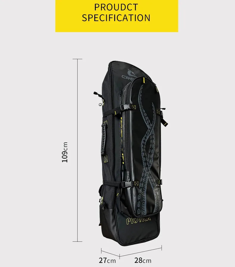Cressi Fishing Freediving Fin Bag Backpack for Spearfishing Equipment Waterproof Scuba Long Blade Piovra