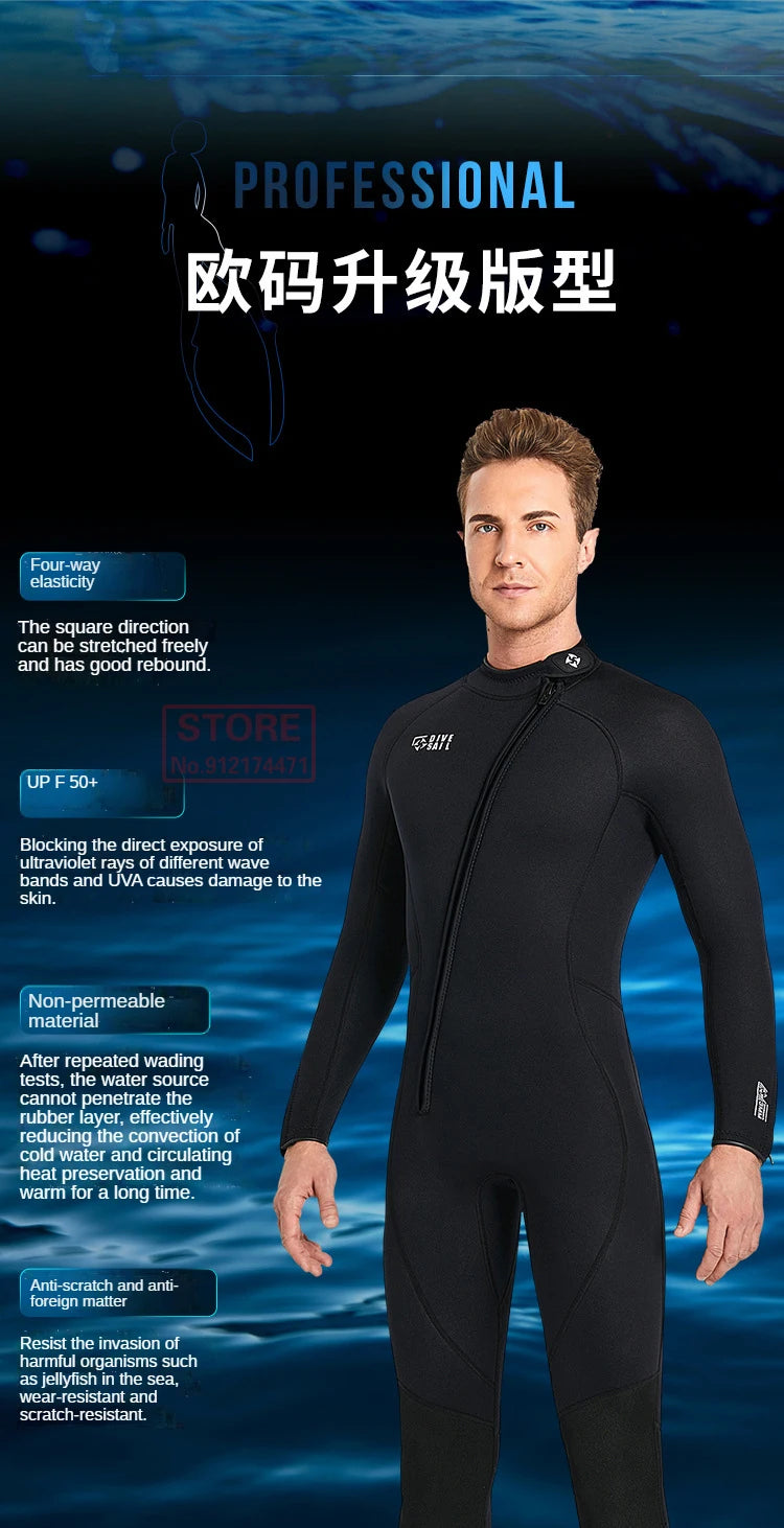 3MM Neoprene Wetsuit Front Zipper Men Kite Surf Diving Suit Women Kayak Swim Scuba Diving and Snorkeling Spearfishing Wetsuits